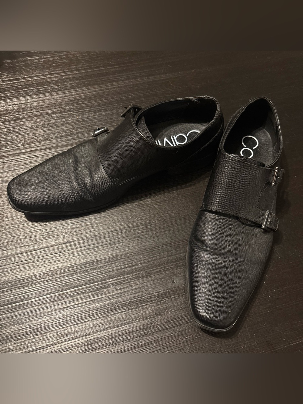 Calvin Klein Mens Butler Black Leather Double Monk Strap Dress Shoes Size 9.5